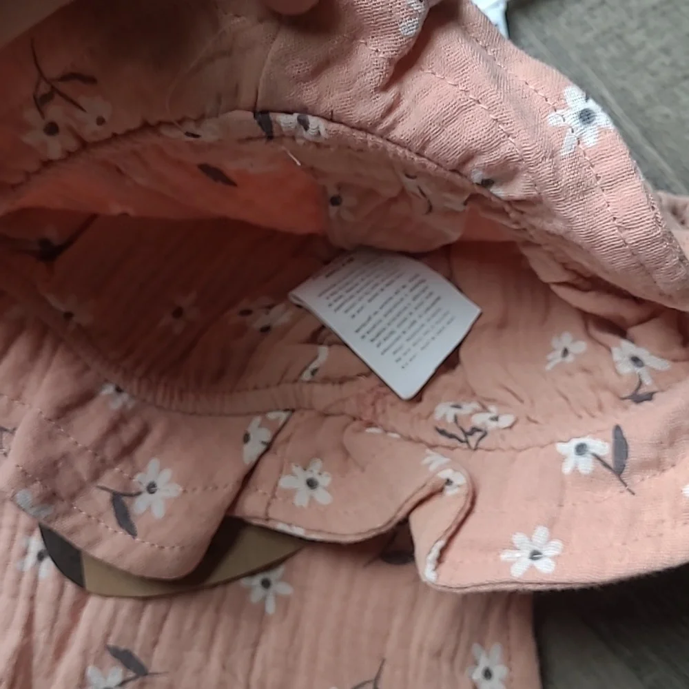 Rabbit Bear Organic Peach Floral Baby Romper with Matching Hat